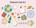 Passover icon set with Seder plate Hagadah and wine-Vector