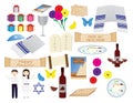 Passover jewish Holiday elements. Pesach vector icons