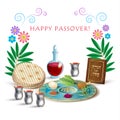 Passover Jewish Holiday Pesach seder greeting card traditional symbols  vector illustration sign, wallpaper, poster Royalty Free Stock Photo