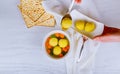 Passover matzah balls in a pot of soup during the Jewish holiday of Pesach Royalty Free Stock Photo