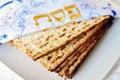 Passover or Pesach word in Hebrew with Matzo for Jewish Holiday