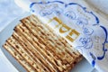 Passover or Pesach word in Hebrew with Matzo for Jewish Holiday