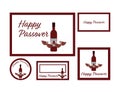 Maroon White Passover cards and tags with Wine bottle and four wine glasses