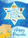 Passover poster, invitation, flyer, greeting card. Pesach template for your design with matzah. Jewish holiday