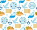 Passover seamless pattern. Pesach endless background, texture. Jewish holiday backdrop. Vector illustration.