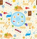 Passover seamless pattern. Pesach endless background, texture. Jewish holiday backdrop. Vector illustration. Royalty Free Stock Photo