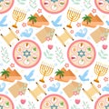 Passover seamless pattern. Pesach endless background, texture. Jewish holiday backdrop. Vector illustration