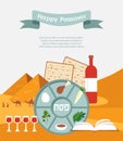Passover seder plate with flat trasitional icons over a desert background Royalty Free Stock Photo