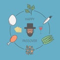 Passover seder plate with line icons. Vector Royalty Free Stock Photo