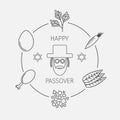 Passover seder plate with line icons. Vector. Royalty Free Stock Photo