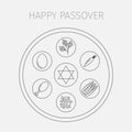 Passover seder plate with line icons. Vector. Royalty Free Stock Photo