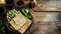 Passover Seder Plate with Matzah, Peas, and Mint Royalty Free Stock Photo
