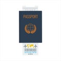 Passport, airline ticket with flat color design vector icon.