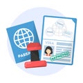 Passport with approved visa stamp on it. Idea of travel Royalty Free Stock Photo