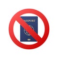 Passport ban icon. International passport with prohibition. Travel visa cancellation.