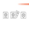 Passport, boarding pass line vector icon