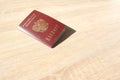 Passport of citizen Russian Federation on a light wooden table, the concept of obtaining a visa, travel, obtaining citizenship, Royalty Free Stock Photo