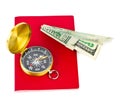 Passport, compass and money plane - travel concept Royalty Free Stock Photo