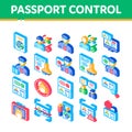 Passport Control Check Isometric Icons Set Vector Royalty Free Stock Photo