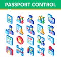 Passport Control Check Isometric Icons Set Vector Royalty Free Stock Photo