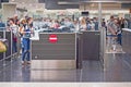 Passport control at Larnaca airport, Cyprus, June 2017. Sharpness at the border guard and the man in front of him Royalty Free Stock Photo