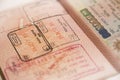 Passport with cross border stamp and visa.