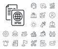 Passport document line icon. ID file page sign. Salaryman, gender equality and alert bell. Vector
