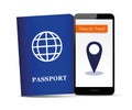 Passport document travel destination on mobile phone