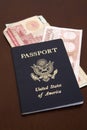 Passport with euro and dinar