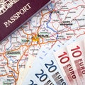 Passport, Euros and Berlin Map