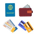 Passport and Globe Sign Set Vector Illustration