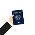 Passport in hand in flat style, Royalty Free Stock Photo