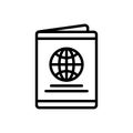 Black line icon for Passport, immigration and document