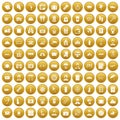 100 passport icons set gold