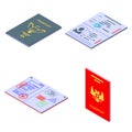 Passport icons set, isometric style