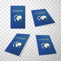 Passport international or national in different angles realistic templates set. Official papers documents