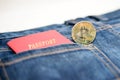 Passport in jeans and bitcoins, the concept of modern puies