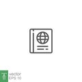 Passport line icon. Document book with world verify symbol