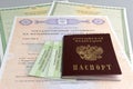 Passport with maternal, birth and insurance pension certificates