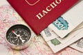 Passport with the money and compass Royalty Free Stock Photo