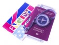 Passport, money, compass, translator Royalty Free Stock Photo