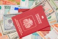 Passport with money dollar euro RUR Royalty Free Stock Photo