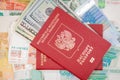 Passport with money dollar euro RUR Royalty Free Stock Photo
