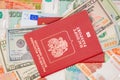 Passport with money dollar euro RUR Royalty Free Stock Photo