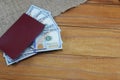 Passport with money dollars for vacation