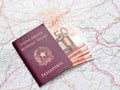 Passport, money and map