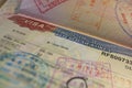 Passport page with Korean visa and immigration control stamps. Royalty Free Stock Photo