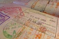 Passport page with Singapore immigration control stamps. Royalty Free Stock Photo