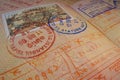 Passport page with Turkey visa and immigration control stamps. Royalty Free Stock Photo