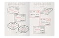 Passport pages with travel stamps. International tourism Royalty Free Stock Photo